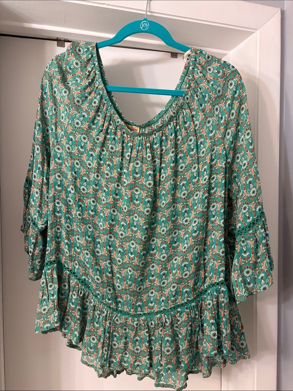 Democracy Teal Green Floral Peasant Tunic